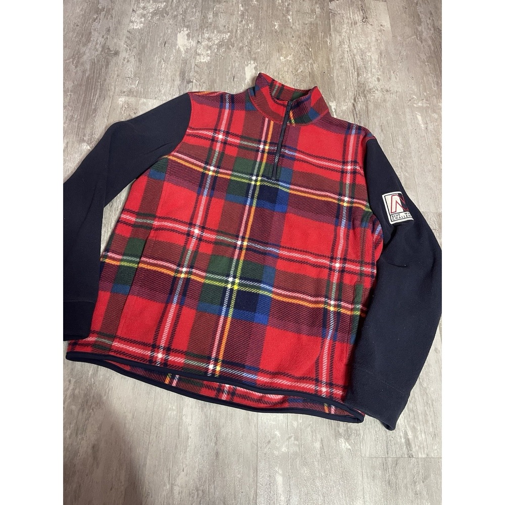 Nautica Mens 1/4 Zip Sweatshirt XL Red Plaid Pullover Fleece Cotton D-0091